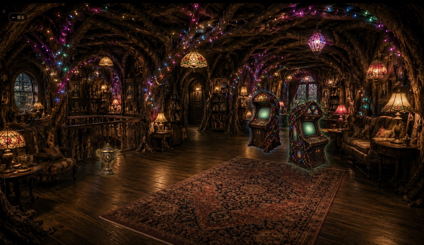 Inside Mister Happy's House, the two-player game room