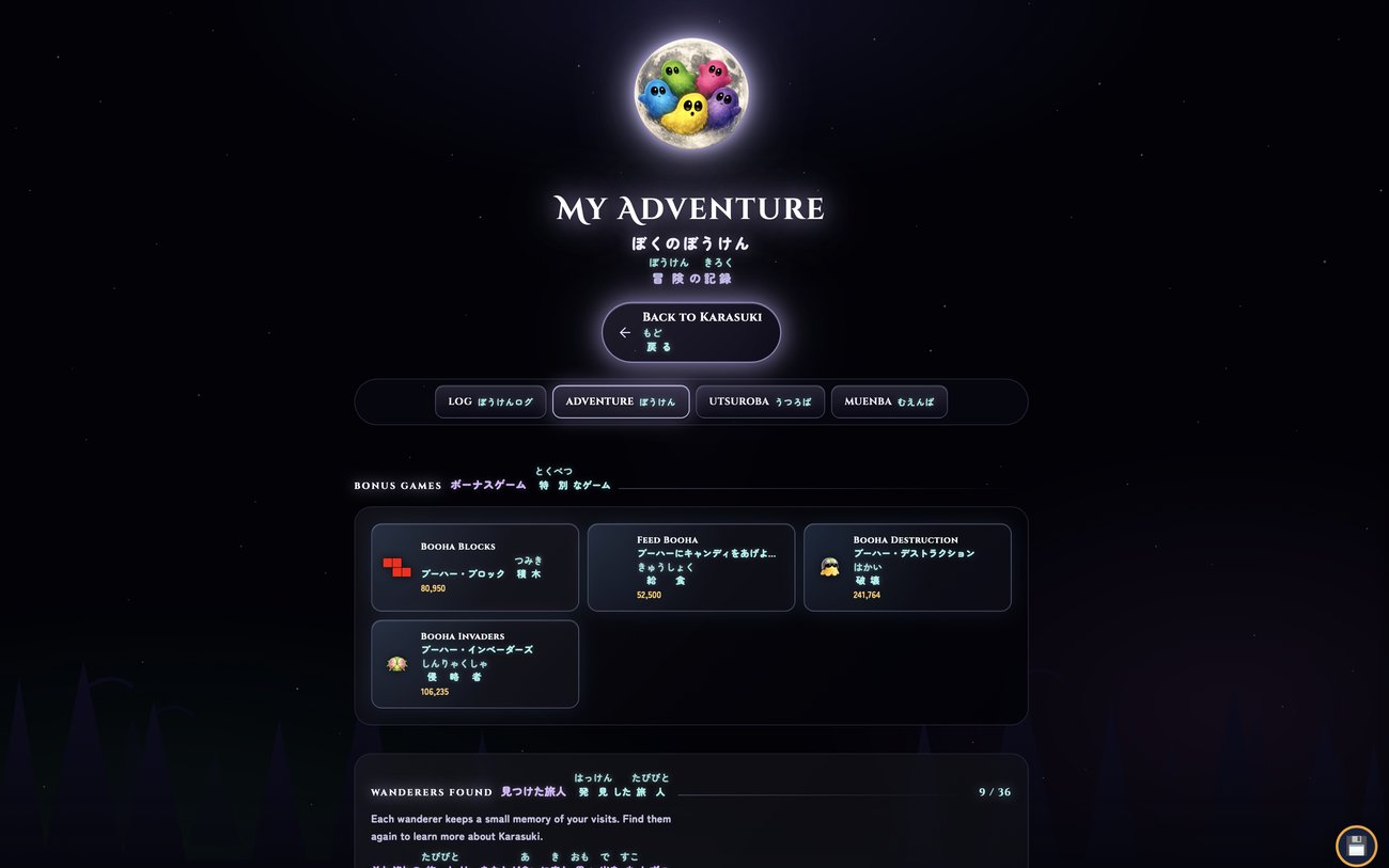 My Adventure profile, bonus games and wanderers found