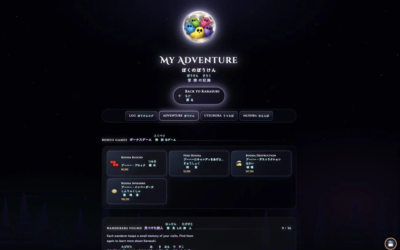 My Adventure profile, bonus games and wanderers found