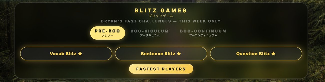 Blitz Games panel on the hub, three tracks, three rounds each